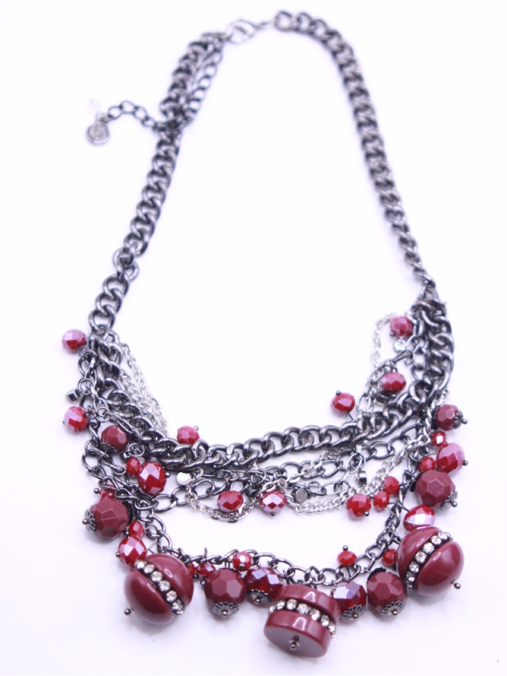 Vera Wang Gunmetal Multi-Chain Necklace with Red Beads